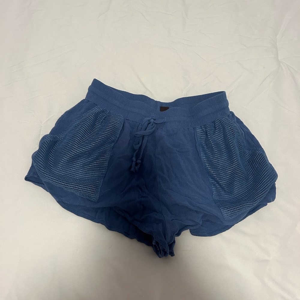 Blue Mesh Detail Coverup Shorts